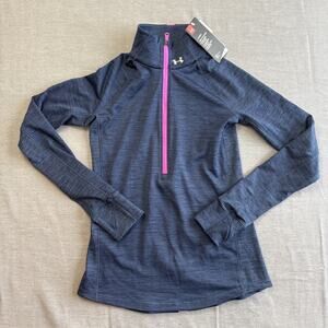 NWT Under Armour UA ColdGear ½ Zip Women’s Long Slv Shirt Academy Blue XS Extra